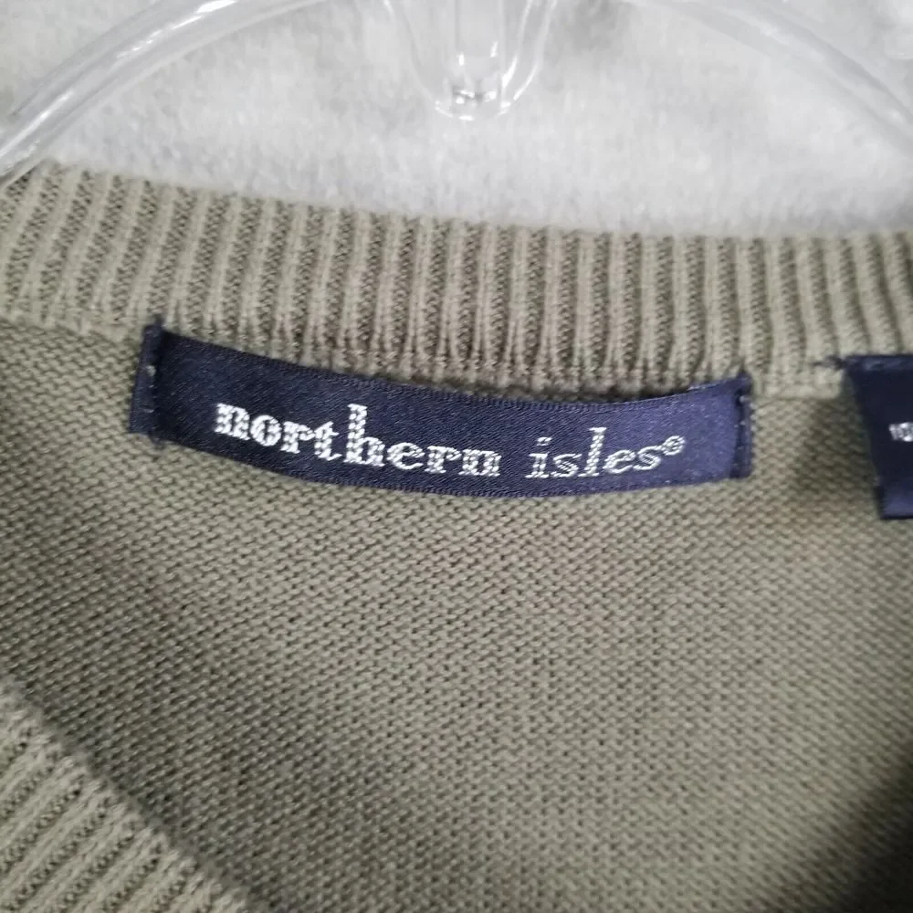 Vintage Northern Isles Men's 2XL Sweater Olive Green V-Neck‎ Argyle Textured